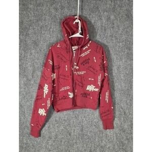 Dr Pepper All Over Print Zip Up Hoodie Women's Size M Burgundy Logo Graphic